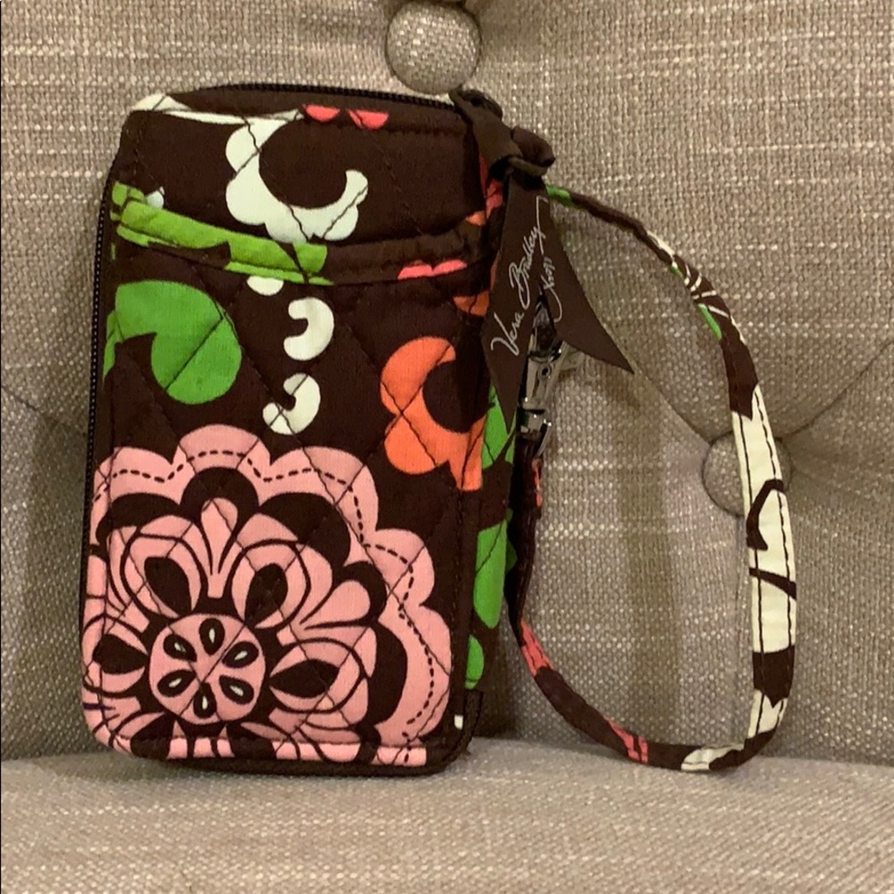 Vera Bradley pink/brown zip up wallet wristlet.